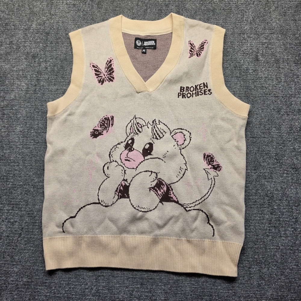 Broken Promises Knit V-Neck Sweater Vest Graphic Devil Butterfly Size M